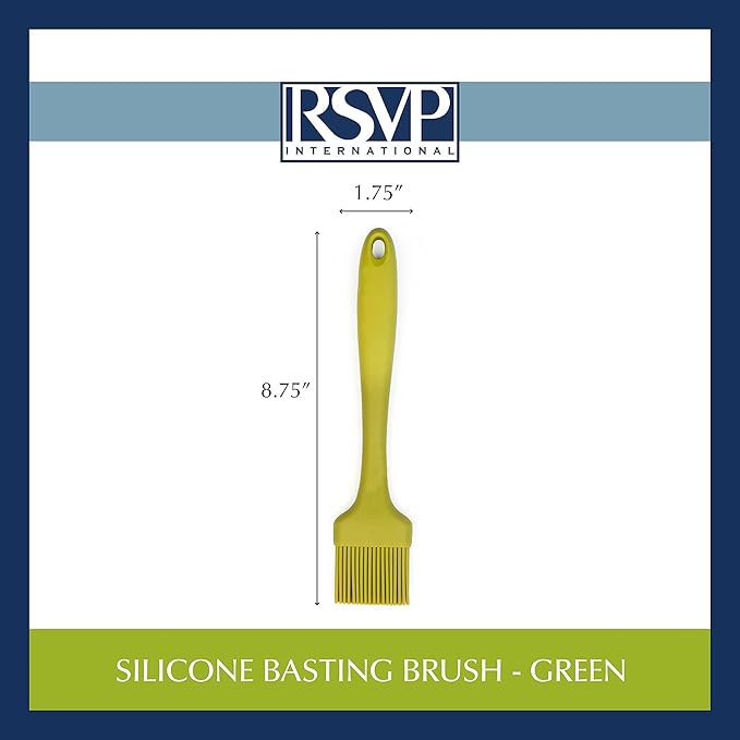 RSVP International Silicone Basting Brush, Green, 8.75" | Gently Spreads Butter, Sauces, Marinades, & More | Dishwasher Safe & Heat Resistant | BBQ Grill, Baking, Preparing Meats