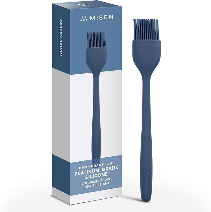 Misen Silicone Basting Brush – Dishwasher Safe, Heat-Resistant Pastry Brush – Ideal for Grilling, Baking, and Applying Sauces and Oils – High-Grade Silicone Coating - 12.4" Blue