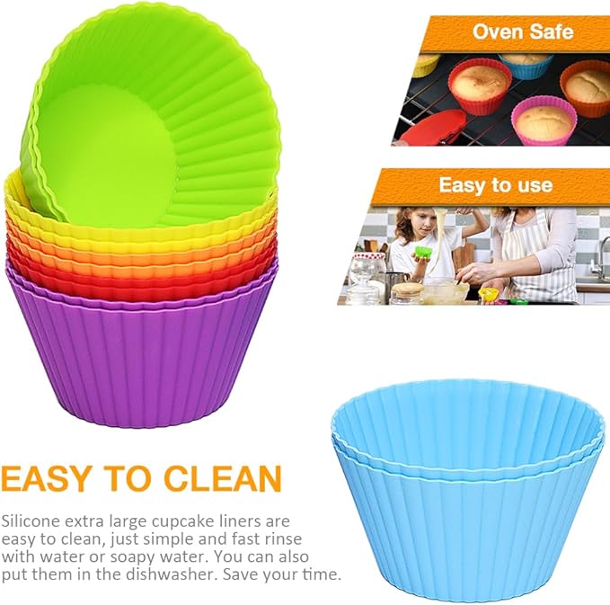 Extra Large Silicone Cupcake Muffin Cups 24 Pack, 3.54 Inch Cupcake and Muffin Liners, Reusable Jumbo Silicone Baking Cups for Cupcakes, Muffin(Multicolor)