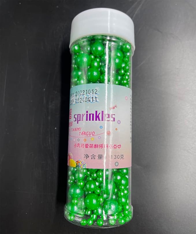 Christmas Sprinkles Pearl Sugar Green Candy 130g/ 4.6oz Baking Edible for Cake Decorations Cupcake Toppers Cookie Decorating Ice Cream Toppings Celebrations Shaker Jar Wedding Shower Party Supplies