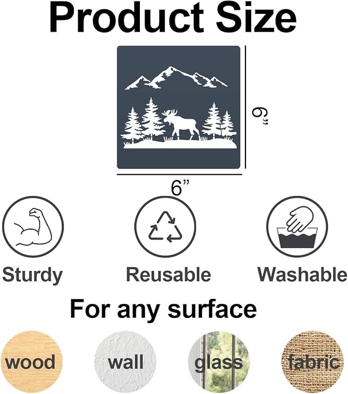 Forest Animal Stencils Bear Deer Stencils for Wood Burning Reusable Wildlife Mountain Pine Tree Stencil for Painting on Wood Wall Fabrics DIY Crafts