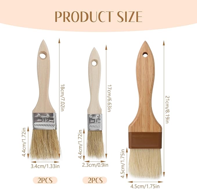 5-Pack Basting Brush for Cooking, Food Brushs, Pastry Brush for Baking, Durable Natural Bristles, No Shedding, Wooden Handle, for Barbecue, Sauces, Butter, Egg Wash, Marinades