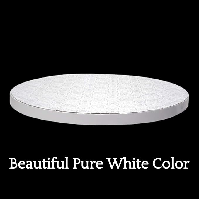 O'Creme White Cake Circles, Gorgeous Design, Sturdy & Durable 1/2' Thick, Round Boards with 8' Diameter, Pack of 5 Disposable Cake Drums