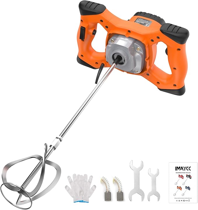 IMAYCC Handheld Concrete Mixer, Portable Cement Mixer,110V 6 Speed Mixing Drill, 2100W Drill Mixer for mud,Motar,Paint, Grout, Plaster,Thinset etc.