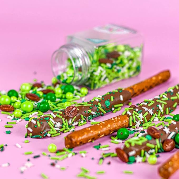 Football Sprinkles for Cake, Cookie, Cupcake Decorating, and Baking - Fancy Edible Cake Sprinkles and Toppings in Lime Green Jimmies, White Sugar Crystal, Brown Football Quin Sprinkles