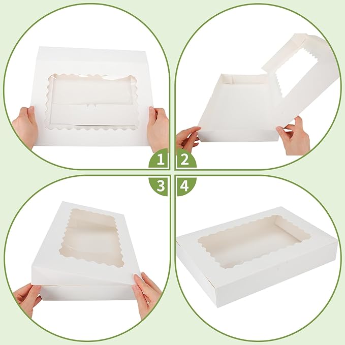 20-Pack 16"x11"x2.5" White Bakery Boxes with Window,Auto-Popup Large Cookie Boxes for Pies,Cakes,Muffins,and Pastries