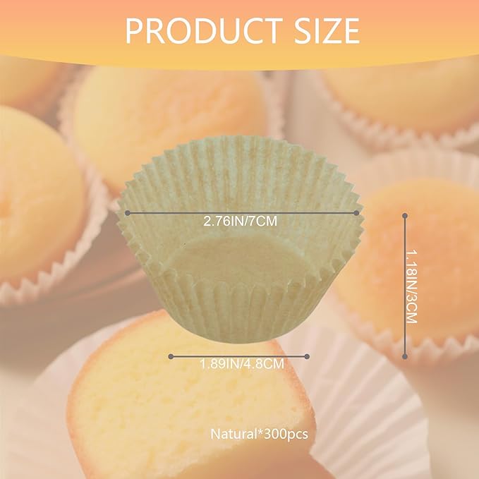 300 Pcs Natural Cupcake Liners Baked Greaseproof Paper Muffin Liners Birthday Party Wedding Cake Packaging Odorless, Easy To Peel, Oil-Resistant Cake Cups, Candy Cups