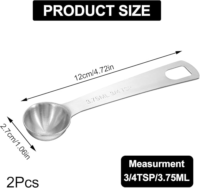 2Pcs 3/4 tsp Measuring Spoon, (1/4 tbsp | 3.75 ml | 1/8 oz) Stainless Steel Measure Spoons, Tablespoon Measuring Spoon with Precise Scale(Silver)