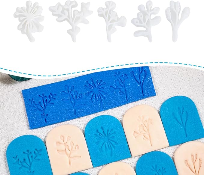 Polymer Clay Molds – 5PCS Botanical Texture Stamps with Flower & Leaf Patterns, Clay Cutters and Tools for Polymer Clay Jewelry and DIY Earring Crafts