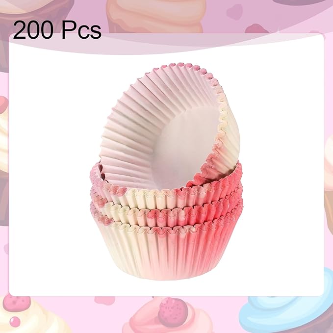 HARFINGTON 200 Count Cupcake Liners Cupcake Cups Standard Size Muffins Liners Papers Baking Cups Wrappers Greaseproof for Party Wedding, Pink Yellow Gradient