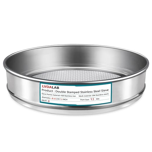 304 Stainless Steel Lab Sieve Screen Mesh, 6 Mesh(3.5mm) Aperture Test Sieve, 12Inch(30cm) Diameter Economy Standard Analysis Sample Test Sieves for Industrial Laboratory Homes