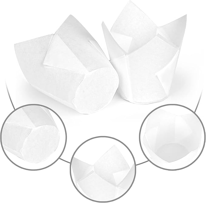 200Pcs Tulip Cupcake Liners Muffin Baking Liners Holders Premium Baking Cups Cupcake Wrappers Christmas Cupcake Lliners for Weddings, Birthdays, Anniversaries, and Special Occasions（White）