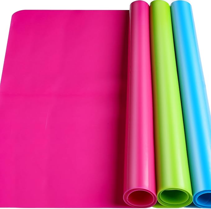LEOBRO Silicone Mat for Crafts, 3 PCS 23.4” x 15.6” Large Silicone Mats, Play Dough Mat, Craft Mats for Resin Molds, Clay, Jewelry Making, Sculpture Casting, Hot Pink & Green & Blue
