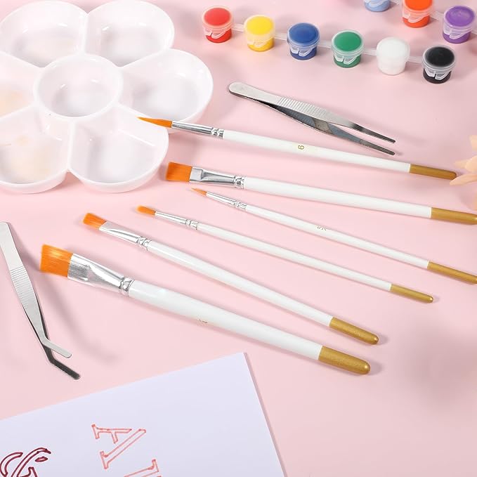 Cake Painting Brushes Set, 6 Pcs Cake Decorating Brushes Kit with Straight and Curved Tweezers Food Safe Paint Brush Candy Pastry Cookie Decoration Brush for Dusting Edible Glitter & Color