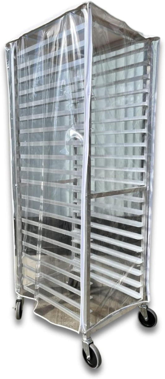 Bakery Food Pan Sheet Rack Cover – Heavy Duty PVC Vinyl Zippered Bun Pan Rack Cover – Long-lasting Use Durable Covers with 3 Zippers – Made in USA (Transparent, 23"W x 28"L x 61"H)