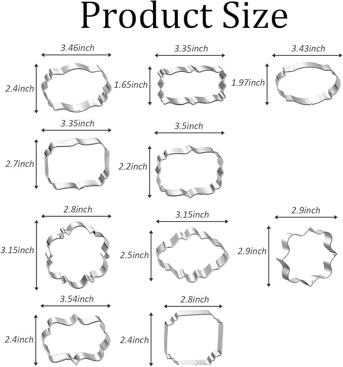 10PCS Stainless Steel Plaque Frame Cookie Cutters - Variety Shapes Fondant Cutters for Baking,Wedding,Birthday,Christmas,Metal Biscuit Molds for DIY Decorations