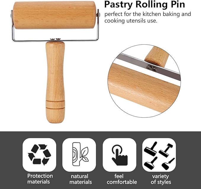 Small Rolling Pin, Pizza Dough Roller, Non Stick Wood Pastry Roller, Kitchen Wooden Rolling Pins for Baking Cooking Cookie Bread Tortilla Dumpling Fondant Clay (Style 3)