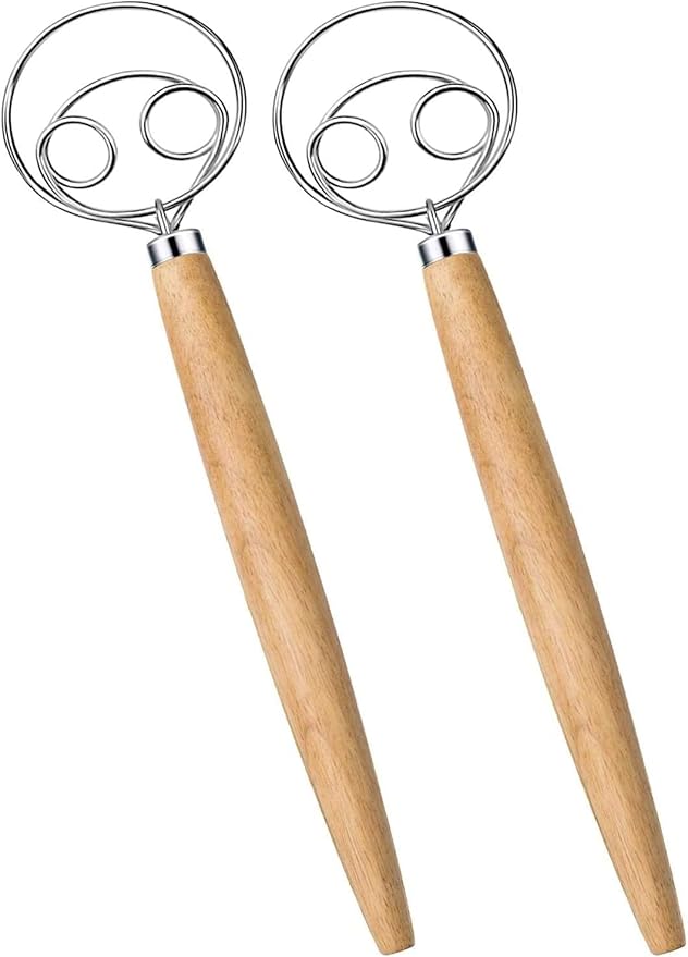 2 Pack Premium Danish Dough Whisk Set, Food-grade Dough Whisks, Danish Dough Whisks. (Wood)