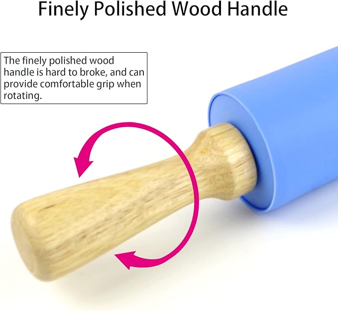 Silicone Rolling Pin for Baking Non-stick Rolling Pin Dough Roller Wooden Handle Kitchen Accessories Pastry Roller
