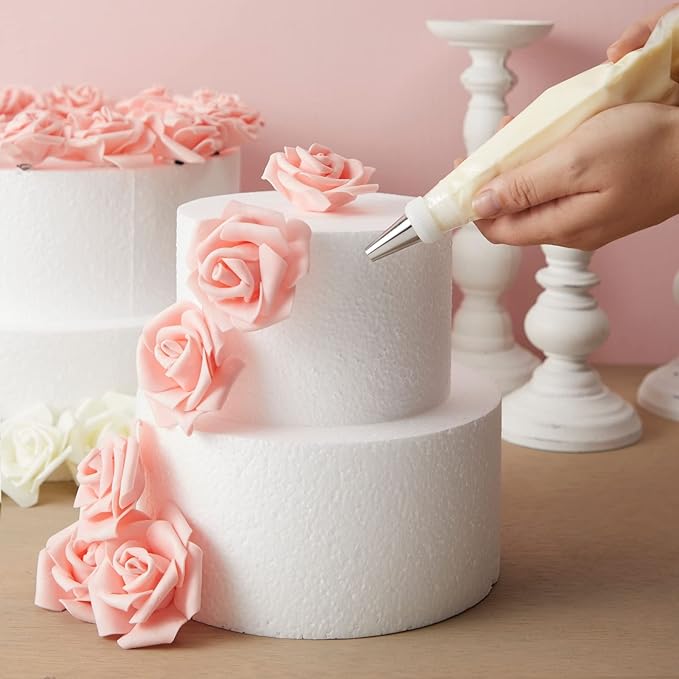 Juvale Round Foam Cake Dummy - Wedding Cake Display Platform - Stackable Tier Stacking Kit - Practice Decorating Supplies - 6", 8", 10" & 12" Tiers, 16" Tall