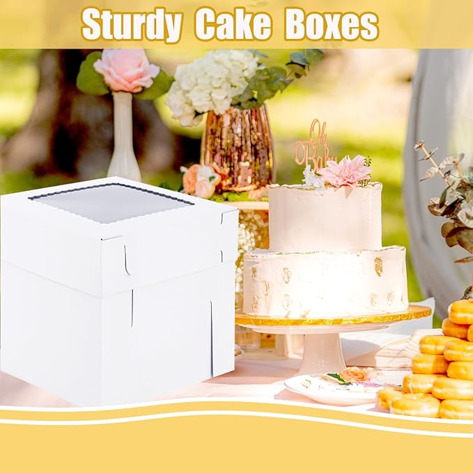 Tall Cake Boxes for Tier Cakes 14x14x12 Inch 2 Pack Wedding Cake Boxes,Sturdy Tall Bakery Boxes with Window,Layer Cake Carrier,Disposable Cake Containers