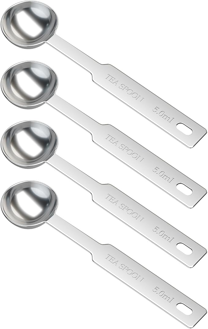 4PCS 1 Tsp(1/3tbsp, 1/6oz, 5ml) Single Measuring Spoon, Stainless Steel Individual Measure Scoop Only