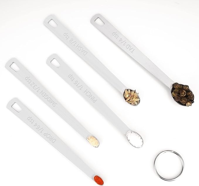 Mini Measuring Spoon Set, Heavy Duty Stainless Steel Measuring Spoons for Cooking Baking, Tablespoon Teaspoon for Dry or Liquid Ingredients, Fits in Spice Jar, 1/64 1/32 1/16 1/8 1/4 tsp
