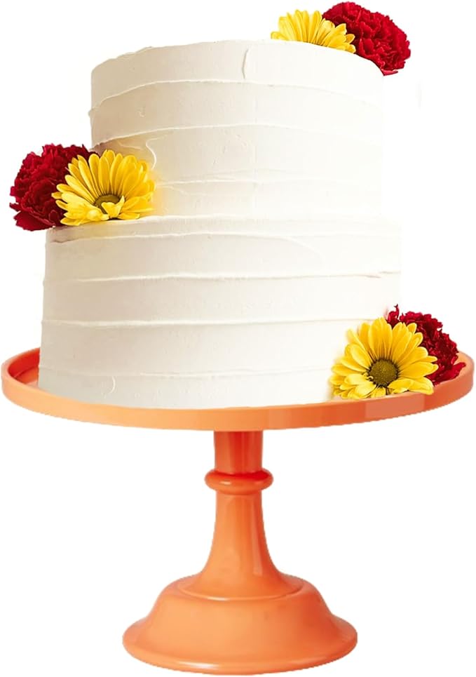 Sprinkles & Confetti 11" Peach Orange Plastic Cake Stand – Elegant and Durable Melamine Dessert Display Tray for Parties, Weddings, Birthdays & Catering Events – Reusable Serving Platter