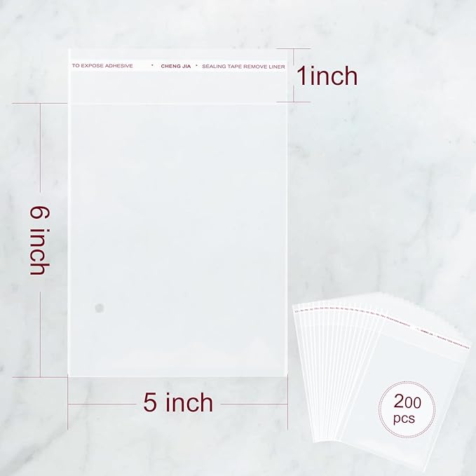 200PCS Clear Self-Sealing Cellophane Bags - 6x9 Inches, Resealable Cookie, Candy & Bread Bags - Perfect for Parties, Gifts & Bakery Uses