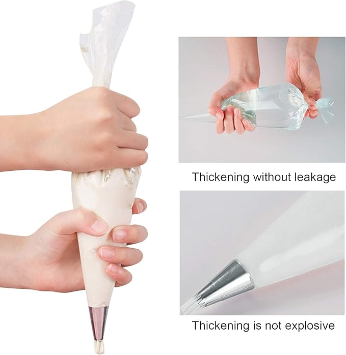 Piping Bags 100 Pcs 14" Disposable Pastry Bags, Heavy-Duty Anti-Burst Icing Bags for Cake Decorating, Cupcakes, Cookies, Macarons, Chocolate. Works with Wilton Tips & Couplers, Leak-Proof PE Material