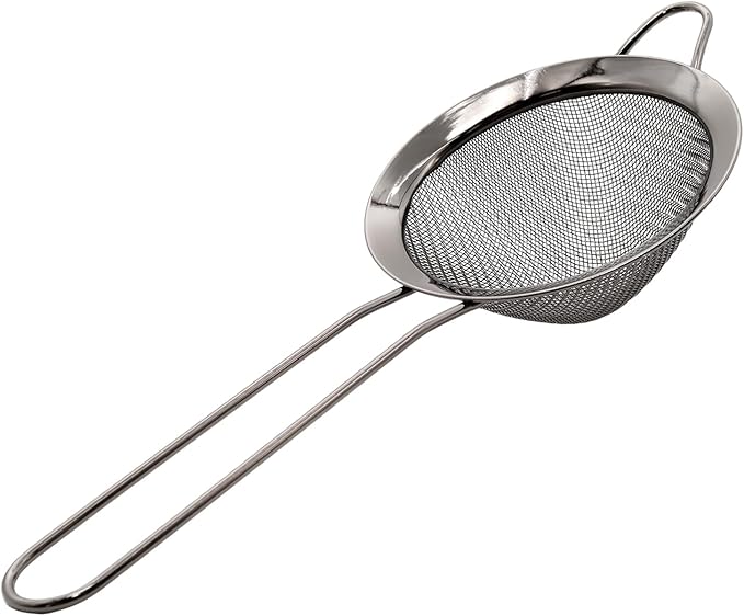Black Fine Mesh Strainer - 304 Stainless Steel Handheld Sieve, Small Kitchen Filter for Baking, Tea & Cocktail Making(8.3inch)
