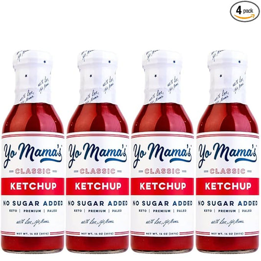 Yo Mama's Foods Keto Classic Ketchup – Pack of (4) - No Sugar Added, Low Carb, Vegan, Gluten Free, Paleo Friendly, and Made with Whole Non-GMO Tomatoes!