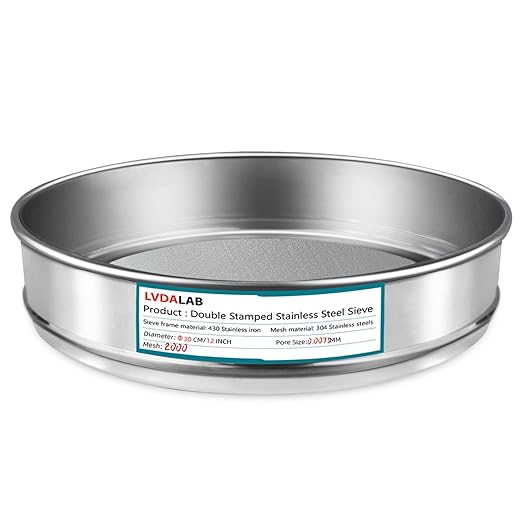 304 Stainless Steel Lab Sieve Screen Mesh, 2000 Mesh(0.0075mm) Aperture Test Sieve, 12Inch(30cm) Diameter Economy Standard Analysis Sample Test Sieves for Industrial Laboratory Homes