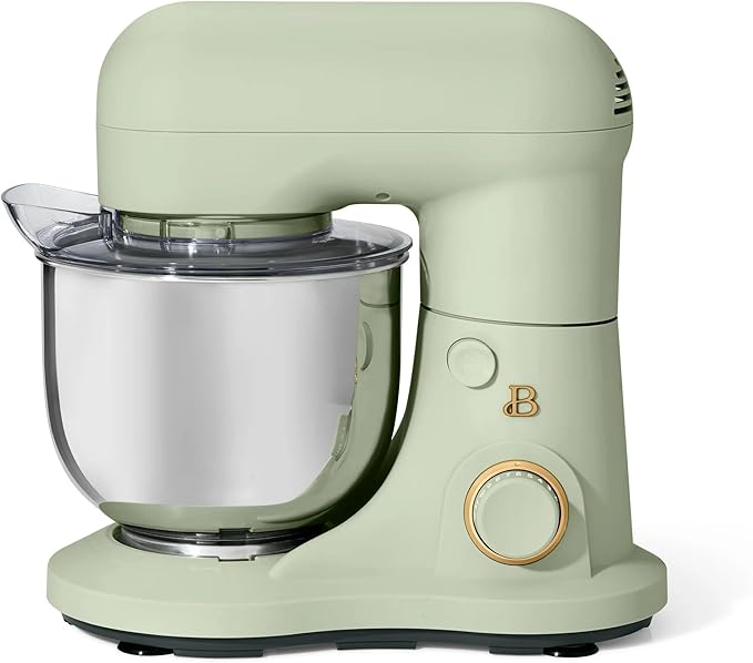 Beautiful 3.5 Qt Tilt-Head Stand Mixer | 12-Speed 300 W Motor | Stainless Bowl Beater, Dough Hook & Whisk by Drew Barrymore (Sage Green)