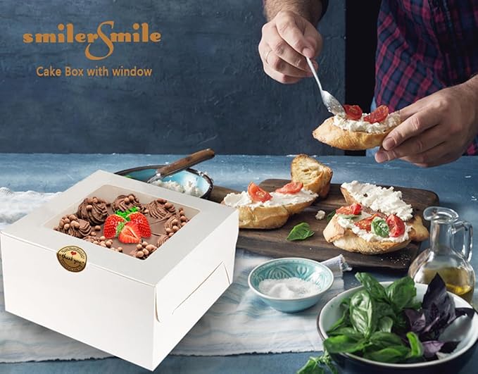 SmilerSmile 8x8x5 Inches Cake Boxes with Window 20pcs White Bakery Boxes Pasteles for Cake,Pastries,Chocolates,Cookies,Pie,Birthday Party,Wedding,Valentine's Day/White