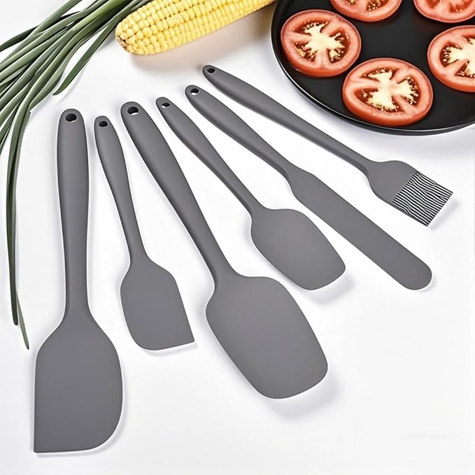Spatula Kitchen Utensils - 6 Pieces Silicone Spatula Set Heat Resistant, Cooking Utensils Food Grade Rubber Spatulas for Nonstick Cookware Kitchen Baking (Gray)