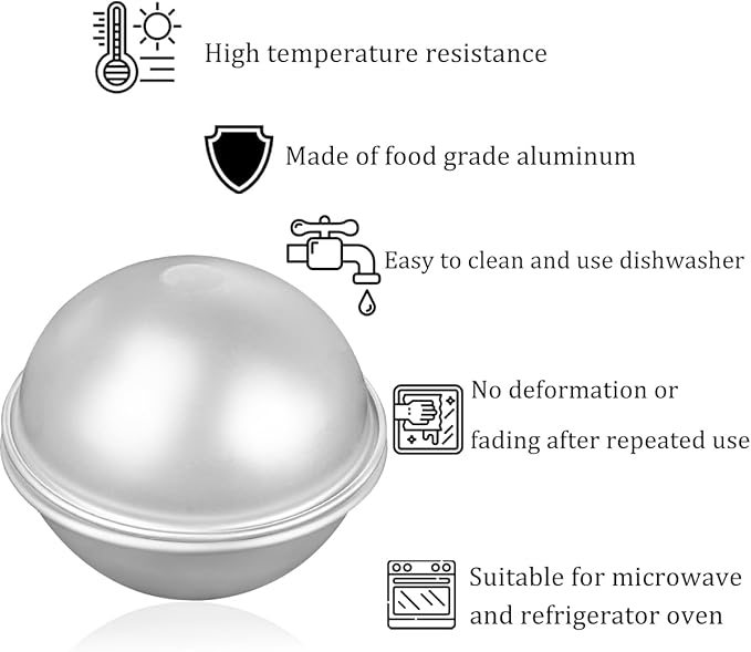 2 PCS Dome Cake Pan 8 Inch Cake Sphere Pan 3D Football Shaped Anodized Aluminum Hemisphere Pan for Birthday Wedding Anniversary DIY Bakeware Tools