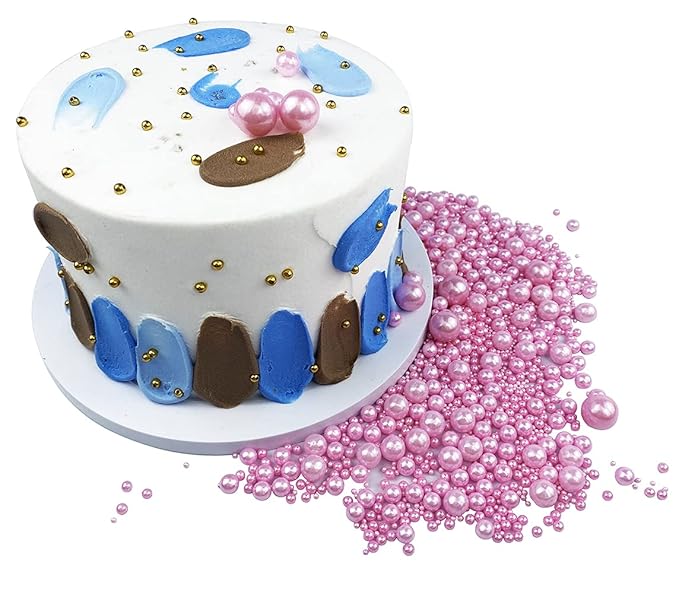 Edible Pearl Sugar Sprinkles Pink Candy 120g/ 4.2oz Baking Edible Cake Decorations Cupcake Toppers Cookie Decorating Ice Cream Toppings Celebrations Shaker Jar Wedding Shower Party Chirstmas Supplies