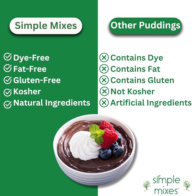 Simple Mixes Natural Instant Pudding & Pie Filling Mix Variety, Chocolate, Vanilla & Salted Caramel, Gluten and Dye-Free, No Fat, or Lactose, Kosher, Variety 6 Pack