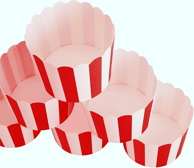 50-Pack Muffin Cups Baking Paper Cup Cupcake Muffins Liners Red and White Stripes Baking Cups, Bottom Dia 2.3 Inch