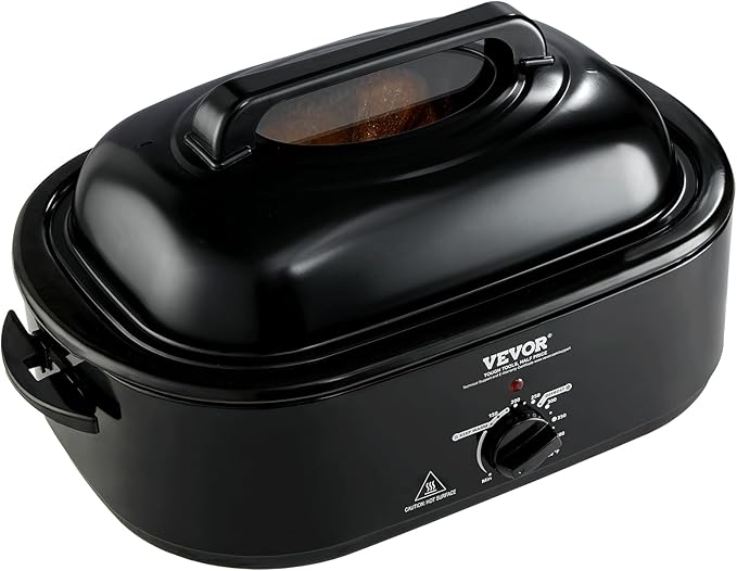 VEVOR Electric Roaster Oven with Defrost & Warm Function, 24 QT Turkey Roaster Oven with Self-Basting Lid, 1450W, Adjustable Temp, Removable Pan & Rack, Fits Turkeys Up to 28LBS, Black