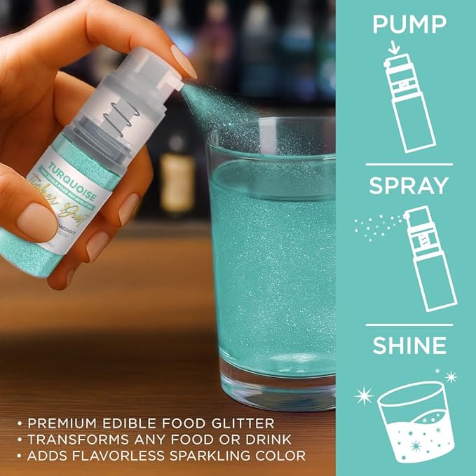 Bakell - Turquoise Tinker Dust (4g, 1x Mini Spray Pump) Edible Glitter for Food, Desserts, and Beverages!