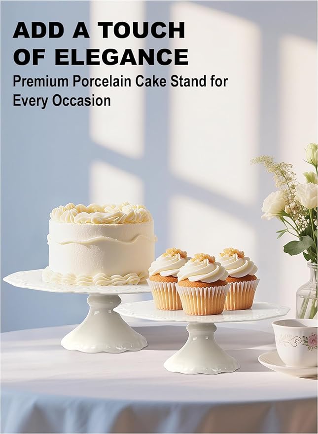 12" White Cake Stand for 10" Cake, Porcelain Cake Plate, Cake Pedestal Stand, Round Dessert Stand, Wedding Cake Stand for Party, Birthday, Baby Shower, Christmas, Home Decorating Cake Display Stand