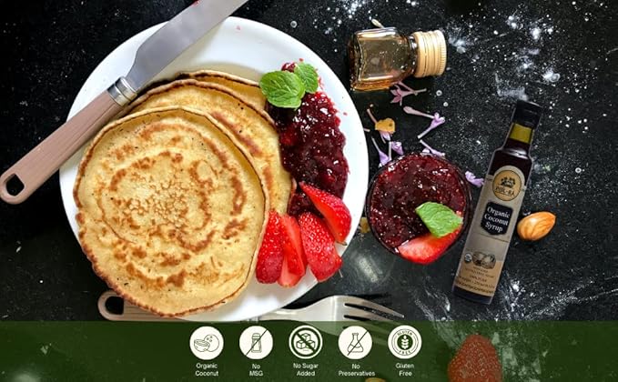 P L-RA Organic Pure Coconut Syrup for Waffles, Pancakes, Coffee & Desserts - Creamy Tropical Flavored - Natural Flavor Drink Mix - Gluten Free - Soy & Sodium Free - Kosher - 8.5 oz - Pack of 1
