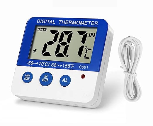 Nithing Fridge Freezer Thermometer Max/Min Memory High & Low Temperature Alarms Settings with LED Indicator Digital Refrigeration Thermometer with Magnetic,Stander