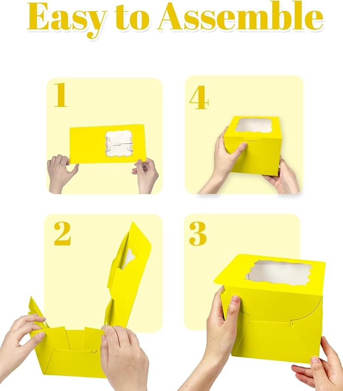 Bakepacker 36pcs 8x8x5 Inches Cake Boxes with Window 18-Packs Yellow Cake Boxes 8 Inch Bakery Boxes (18 Cake Boxes +18 Cake Boards Included)
