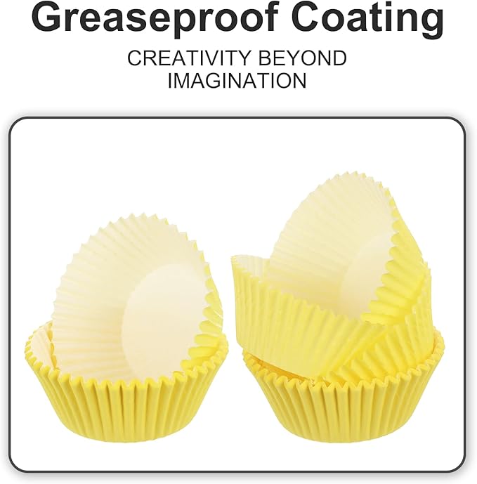 uxcell 100 Pcs Cupcake Liners, Muffins Paper Baking Cups Wrappers Standard Greaseproof for Baking Cupcake Wrapper, Yellow