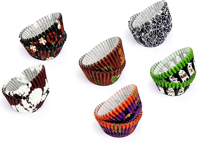 qiqee Halloween 300-Count Cupcake Liners Standard Cupcake Cups 6 Design Cupcake Papers Baking Cups Cupcake Wrappers for Halloween (Standard Size)