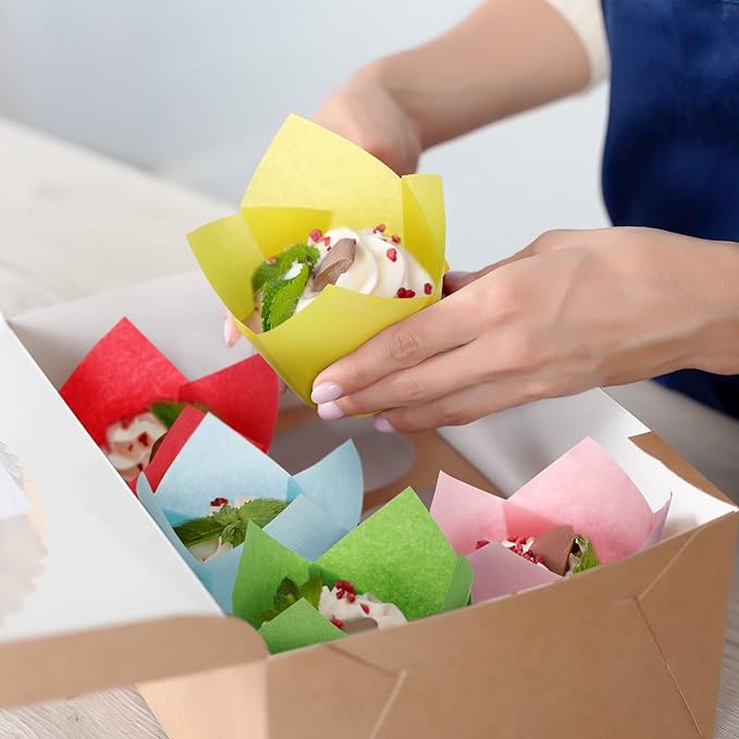 600 Pcs Tulip Cupcake Liners for Baking Muffin Liners Printed Baking Cups Holders Greaseproof Wrappers Decoration for Cupcake Bouquet Birthday Party Wedding Bride Shower (Colorful)