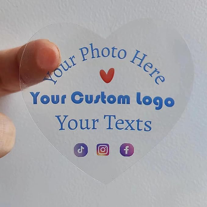 Custom Clear Stickers Personalized Logo Labels Transparent Stickers Waterproof Round, Heart, Rectangle, 1.5", 2", 3",4",5",6", 150pcs (Heart)